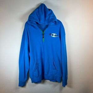 Champion Quarter Zip Hoodie Sweatshirt Blue Pockets Embroidered Logo Men's Large